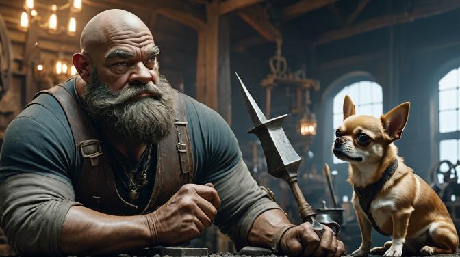 blacksmith dwarf with a chihuahua