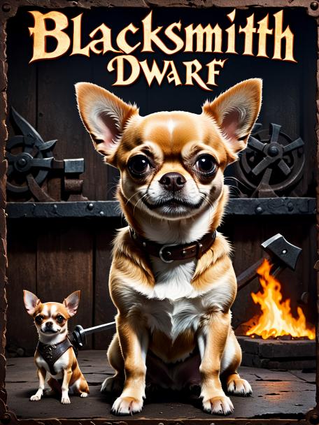 Blacksmith Dwarf with a Chihuahua.