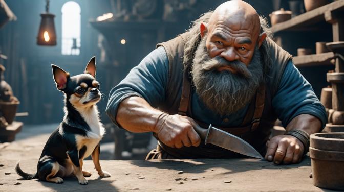 blacksmith dwarf with a chihuahua
