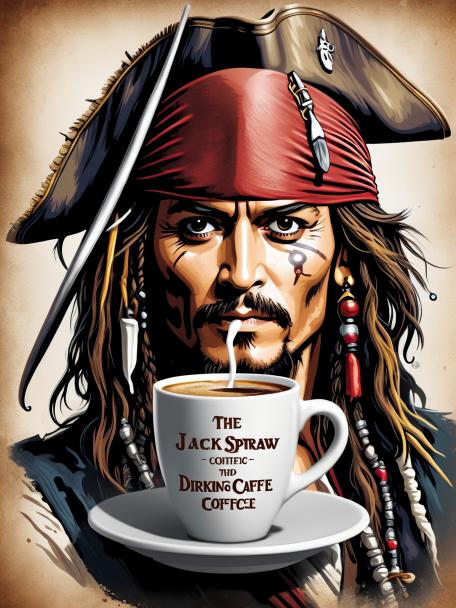 Jack Sparrow drinking coffee.