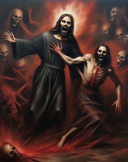 Jesus Christ getting killed by the devil.