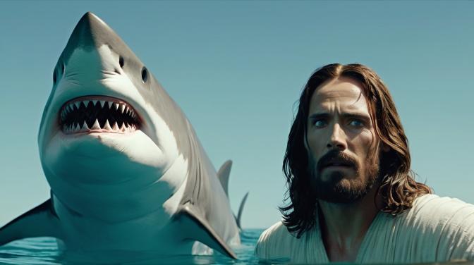 Jesus Christ as a shark with