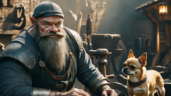 Blacksmith's Dwarf with a Chihuahua.