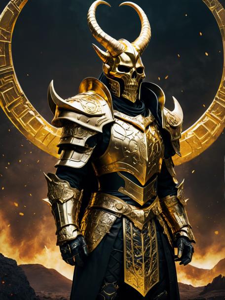 Gold Necromancer armor with horns.