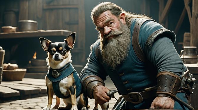 Blacksmith's Dwarf with a Chihuahua.