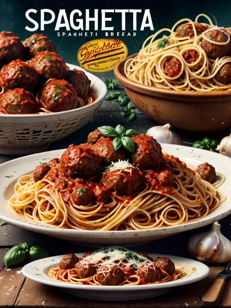Spaghetti with garlic bread and meatballs.