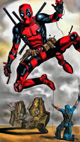 An art study into Rob Liefeld, Deadpool, using reds and blacks.