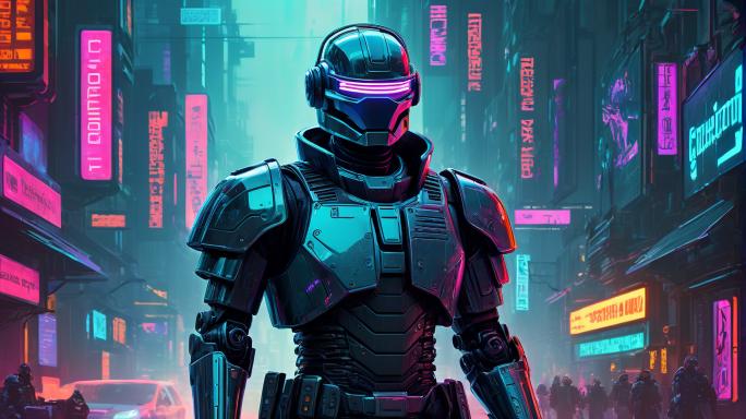 Generate Robocop as a medieval foot soldier.