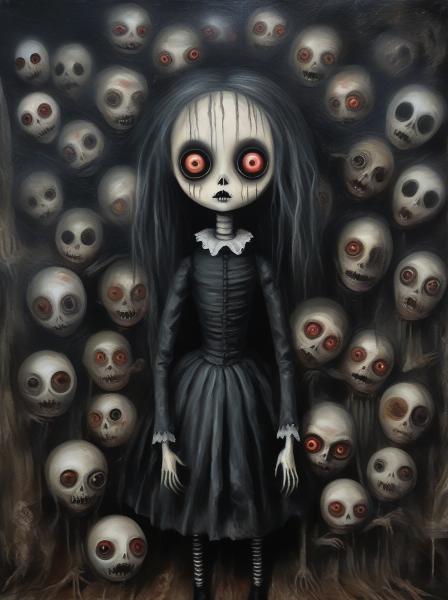 Creepy doll with many eyes.