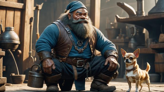blacksmith dwarf with a chihuahua