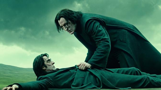 Professor Snape trying to kill Harry Potter.