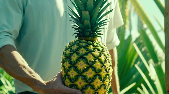 A dantel holding a pineapple.