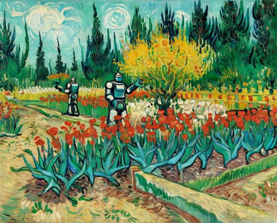 Generate a flower garden with robot.