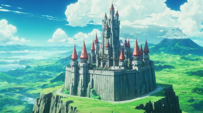 Generate a one-to-one image of the Aincrad floating castle from the anime Sword Art Online.