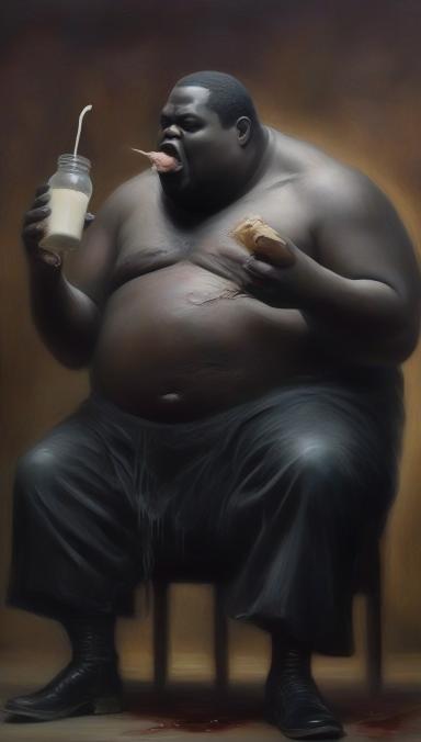 A obese black man drinking titty milk.