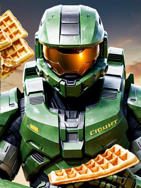 Master Chief eating a waffle.
