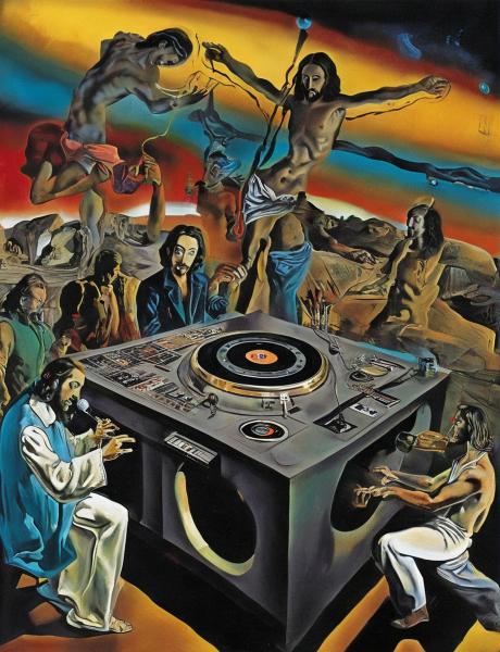 Jesus Christ DJing at a strip club.