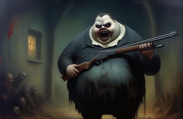 An obese fat guy with a shotgun.