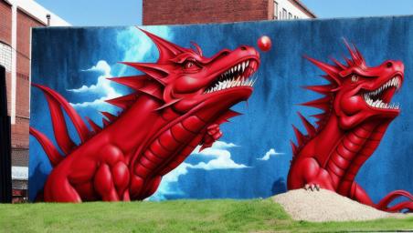 A red and blue dragon,