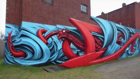 Red dragon with blue rings
