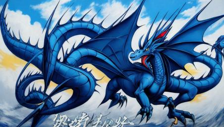 A blue dragon stylish like Spirou, signed by Kynan,